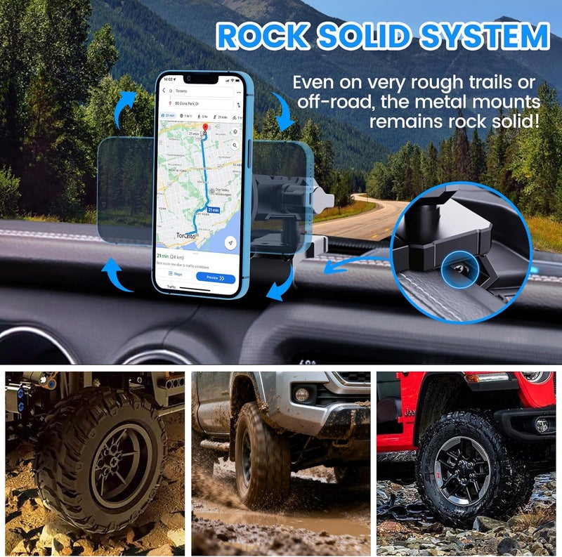 DIAMOOKY Upgraded Metal Phone Mount for Jeep Wrangler JL JLU 2018-2023 and Gladiator JT 2020 2021 2022 2023 Magnetic Phone Holder Dash Mount System Kit Dashboard Accessories Driver Side (Not for 4xe) - Image 2